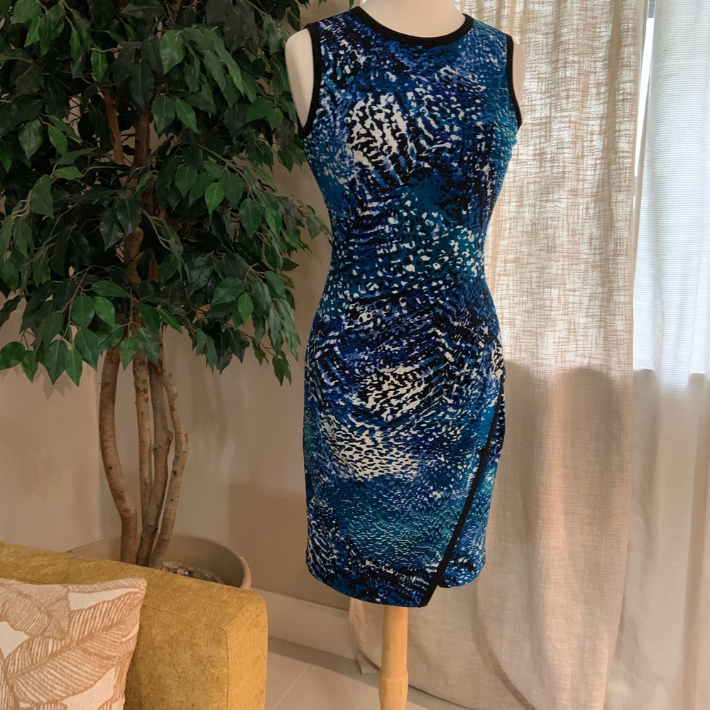 Calvin Klein Blue and Black Abstract Mini Dress